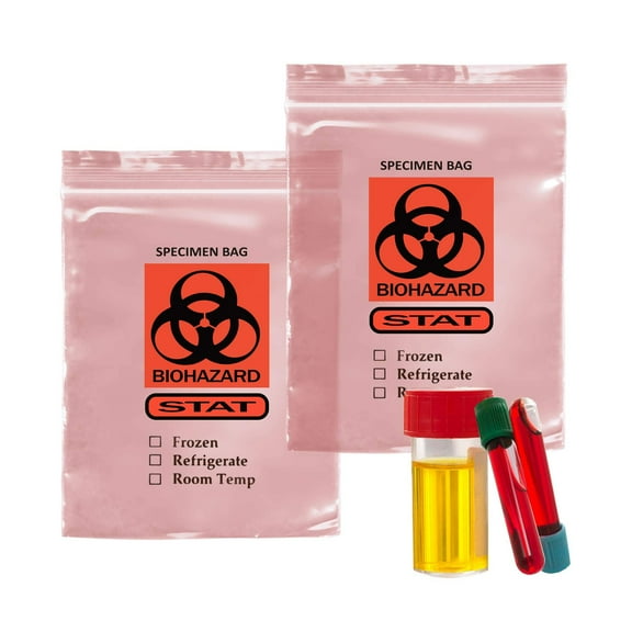 Pack of 1000 Specimen Transfer Bags, Pink Tint 12 x 15 Zipper. Printed Biohazard. 2 mil Thick Polyethylene Bags 12x15. Plastic Bags for Health Needs. Ideal for Infirmaries.