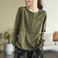 thumbnail image 5 of RWJDXD Printemps Automne Nouveau T-shirt à Col Rond Mode à Manches Longues pour Femmes Style Rue Décontracté Ample à Boutons Chandails Élégant Haut Uni, 5 of 5