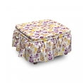 thumbnail image 1 of Floral Ottoman Cover, Ear of Wheat and Leaves, 2 Piece Slipcover Set with Ruffle Skirt for Square Round Cube Footstool Decorative Home Accent, Standard Size, Earth Yellow Purple, by Ambesonne, 1 of 5