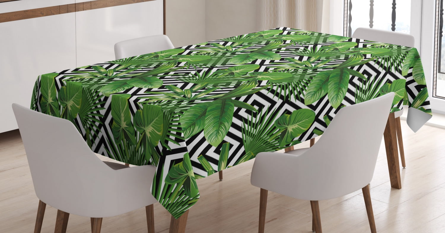 Banana Leaf Tablecloth, Coconut Palm Tree on Modern Abstract Backdrop