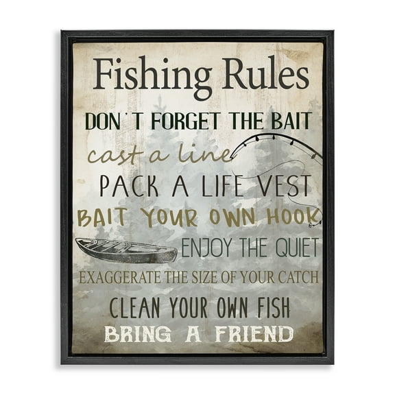 Stupell Industries Fishing Rules List Nautical & Beach Painting Black Floater Framed Canvas Art Print Wall Art, 17 x 21