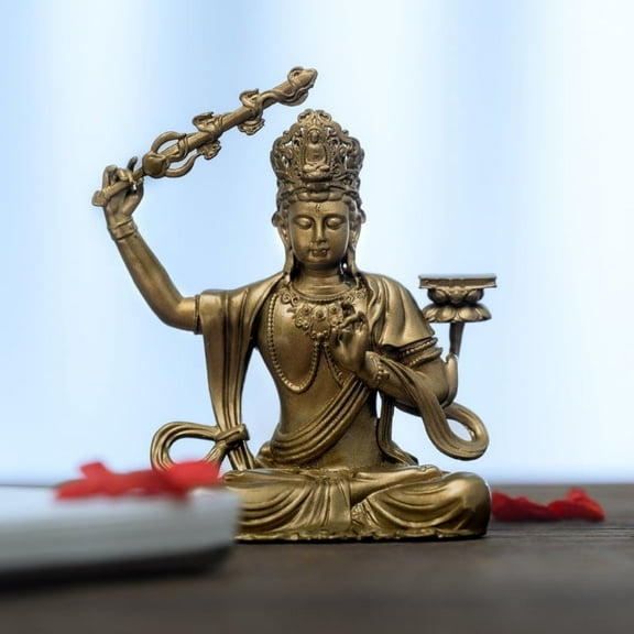 Manjushri Buddha Statue - Small Handmade Copper Buddhist Figurine for Meditation & Zen Decor