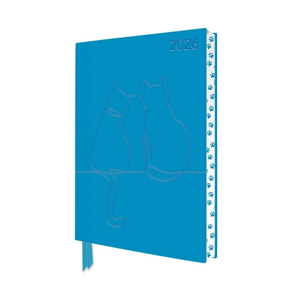 Two Happy Cats 2026 Artisan Art Vegan Leather Diary Planner - Page to View with Notes, (Hardcover)