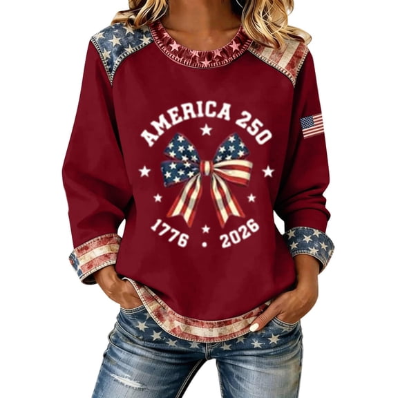 MuXiKeJi Clothes 250TH Anniversary USA Shirt Women Patriotic Crewneck Sweater USA Flag American Pullover 1776-2026 Sweatshirts