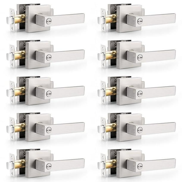 Probrico-palancas cuadradas de níquel satinado para puerta de privacidad de dormitorio y baño, cerraduras de puerta sin llave, manijas, paquete de 10