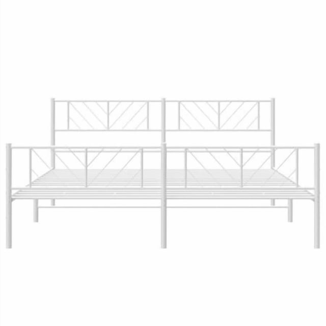 vidaXL Metal Bed Frame with Headboard and Footboard White 193x203 cm
