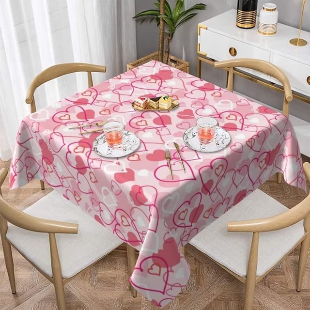 Nappe de la Saint-Valentin 60 Pouces Carrée, Cœurs d'Amour Roses Nappe Romantique de la Saint-Valentin Anti-Poussière Résistante aux Plis Nappe Rustique pour Maison Salle à Manger Fête