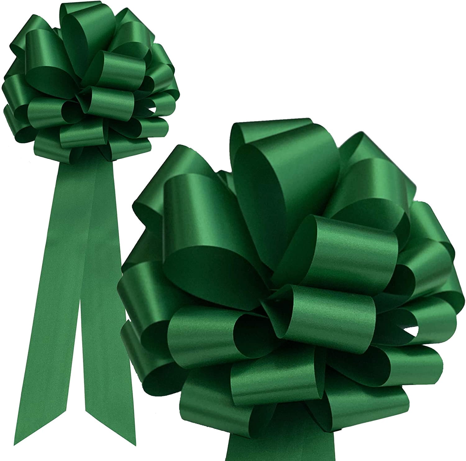 Big Emerald Green Ribbon Pull Bows with Long Tails - 9" Wide, Set of 6, St. Patrick's Day, Easter, Fall, Christmas, Wreath
