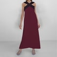thumbnail image 2 of Womens Dresses Elegant Neckline Open Back Evening Solid Long Lengths Spring Dress Wine L, 2 of 4