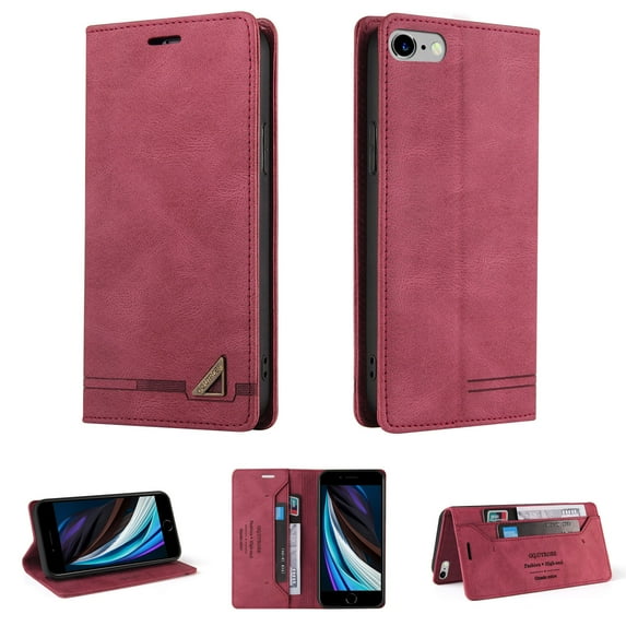 Dteck iPhone 7 Case, iPhone 8 Case, iPhone SE 2020 Case, Credit Card Slot Stand Slim Premium PU Leather & Soft TPU Back Shockproof Flip Folio Book Magnetic Cover For iPhone 7/8/SE 2020,Red