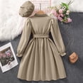 thumbnail image 5 of WUANDIXFA Girls Long Sleeve Dress with Hat, Lapel Collar Button Down Midi Dress Swing Casual Dresses with Belt (Khaki, 7-8 Years), 5 of 9