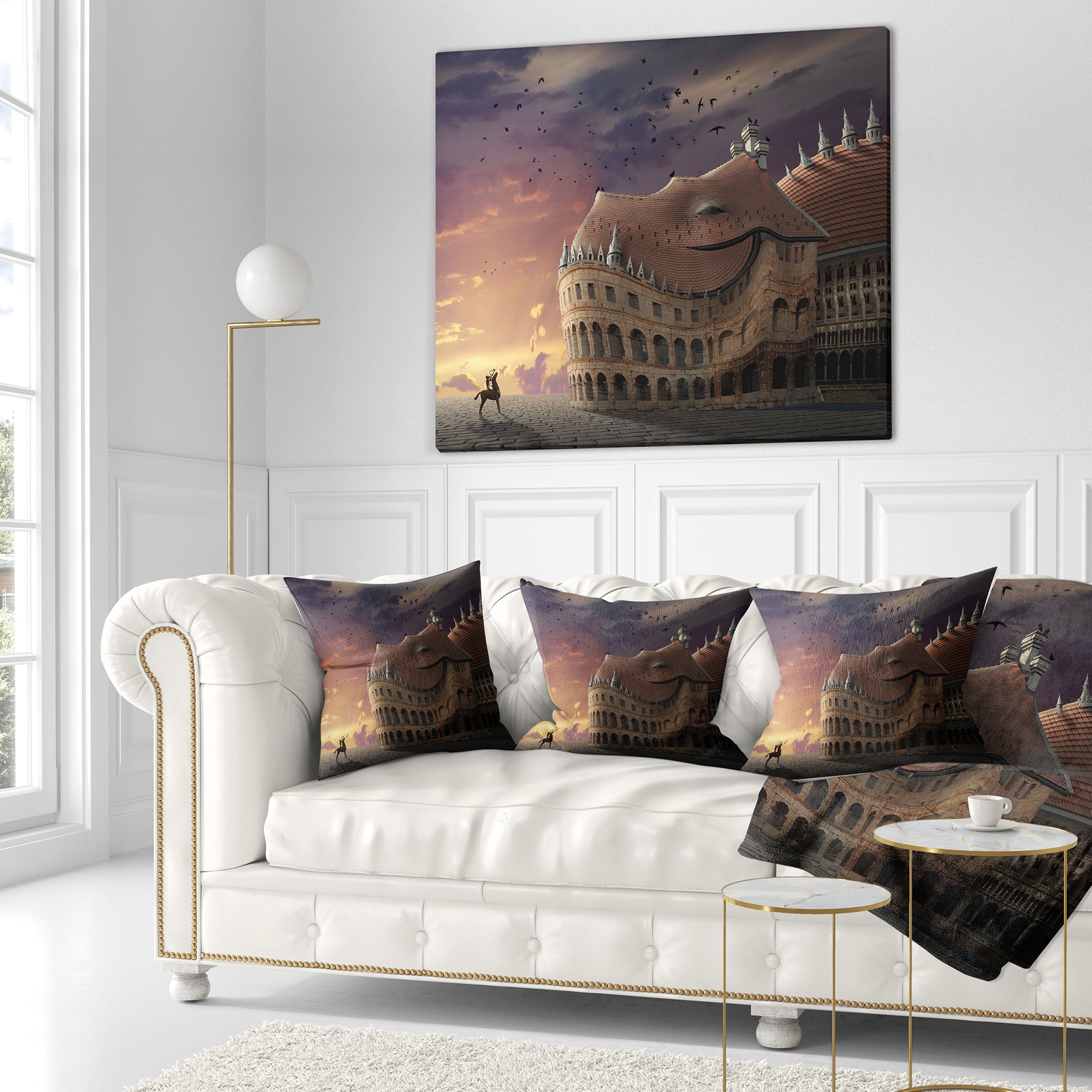 Designart Wake Up Dragon Collage - Landscape Printed Throw Pillow - 16x16