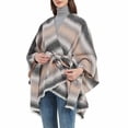 thumbnail image 5 of Xfvqtps Women Cape with Belt Color Blocking Irregular Plaid Pattern Knitting Warm Loose Windproof Coldproof Warm Winter Long Coat White, 5 of 9