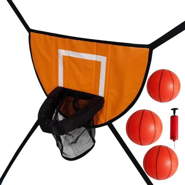 Almencla Mini Panier de Basketball pour Trampoline avec Enceinte Extérieur Imperméable Orange avec Trois Ballons