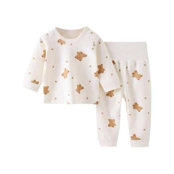 Infant Pajamas Sets Boys Girls Long Sleeve Crewneck Top Belly Pants Newborn Cotton Cute Sleepwear Pjs Baby Clothes Unisex