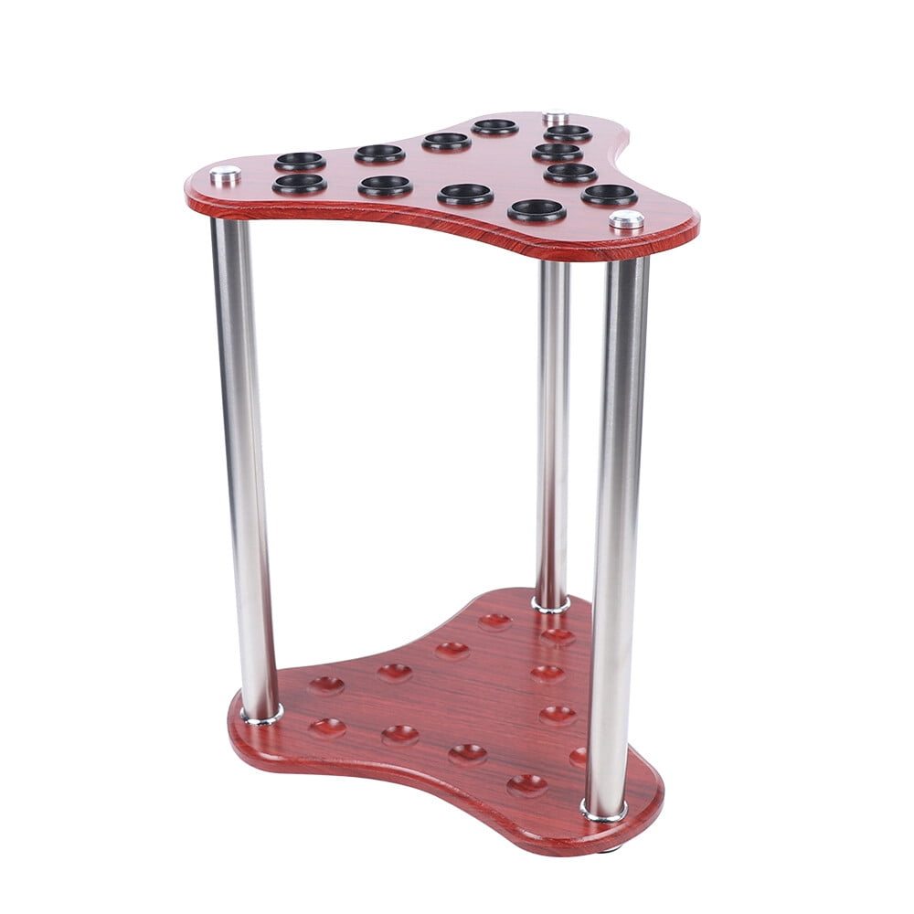 12 Holes Corner Stand Pool Cue Holder Triangle RED Floorstanding Pool Cue Rack with Plastic Protective Rings