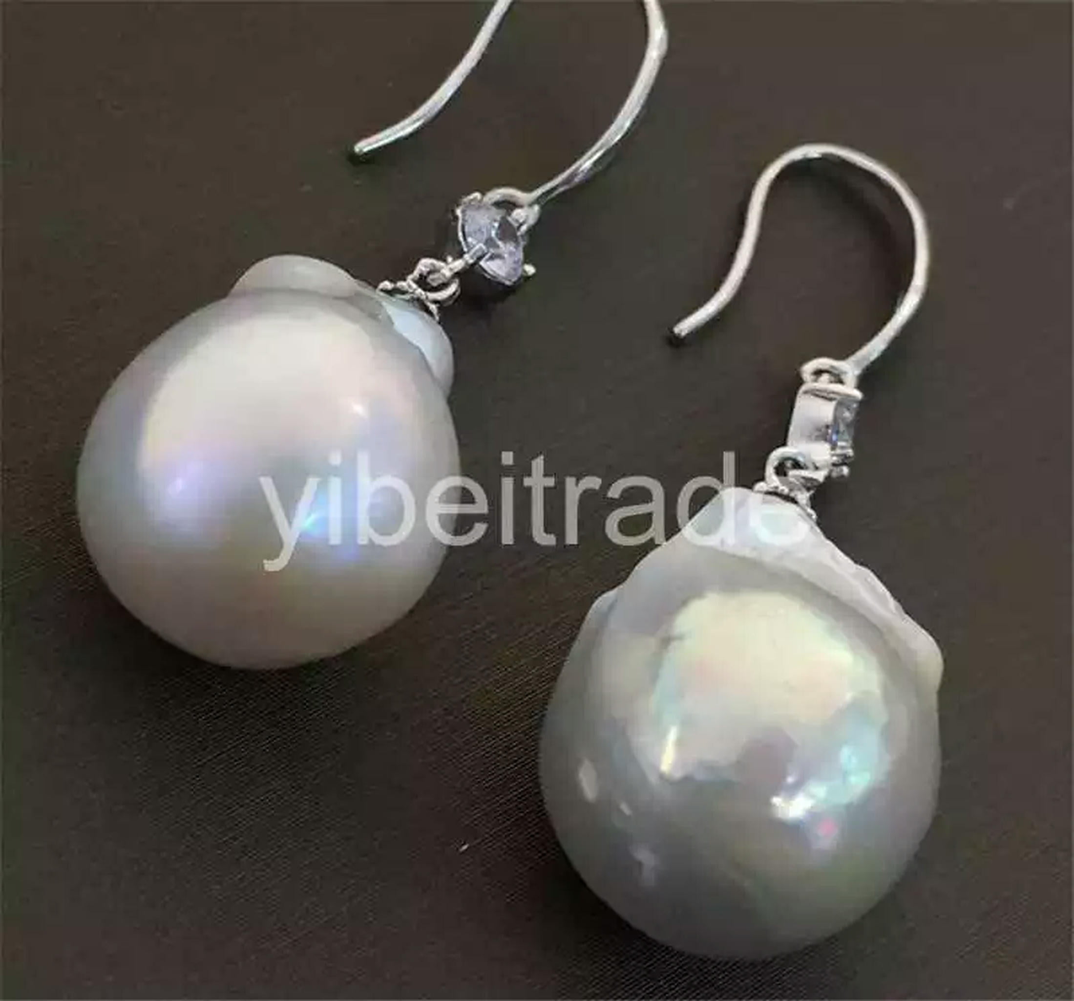 EOEMY Fine 15-20mm White Baroque South Sea Pearl Dangle Earring 925 Silver Hook