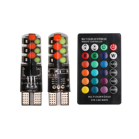 EeaseMX par de luces LED RGB T10 COB 12SMD de 12 V con control remoto para interior de coche, luz de matrícula con controlador.