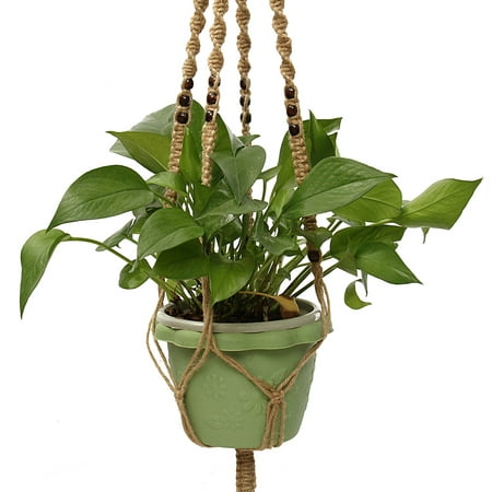 Jute Macrame Plant Hanger 4 Legs 45 Inch For Indoor Outdoor Patio Deck Ceiling Round & Square Pots, Unique Design, Hand Knotted Retro (Best Mehndi Designs For Hands And Legs)