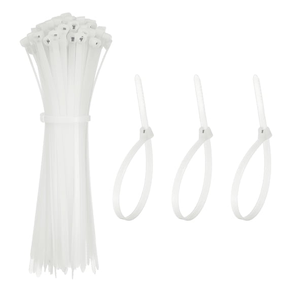 Zip Ties Plastic Cable Ties, Self-Locking Wire Zip Tie 6 Inch with Stainless Steel Tooth - (100 Pack, White)