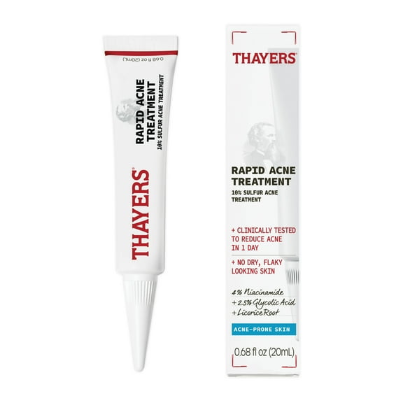Thayers Rapid Acne Treatment with 10% Sulfur, Sulfur Acne Treatment with Niacinamide and Glycolic Acid, Soothing and Non-Stripping Skin Care, 0.5 fl oz
