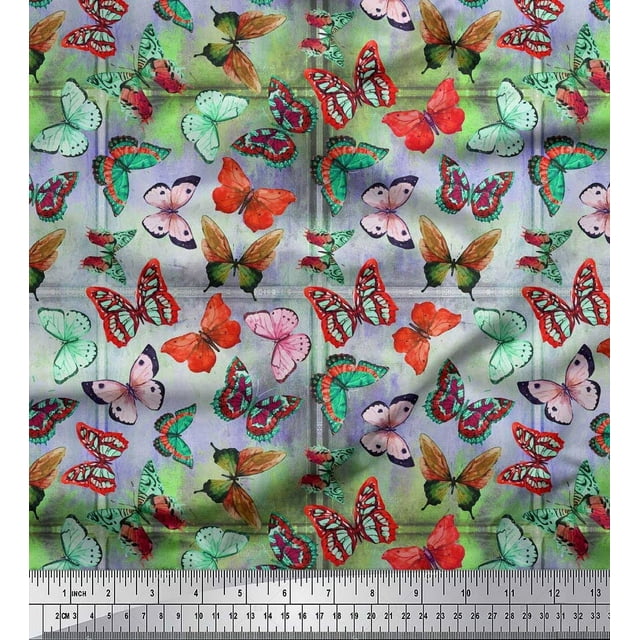 Soimoi Tissu Popeline de Coton Imprimé Papillon Coloré au Mètre 56 Pouces de Large