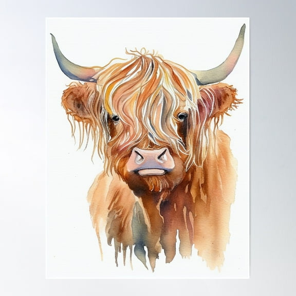 Highland Cow Watercolor Painting Poster Wall Art, Modern Wall Decor For Living Room Bedroom, 8x12 UNFRAMED