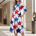 thumbnail image 4 of BOMYJESK Maxi Dresses for Women American Flag Floral Beach Long Dresses 4th Of July Summer Dresses Independence Day Art Print Elegant Classy Evening Dress for Party Light Blue M, 4 of 7