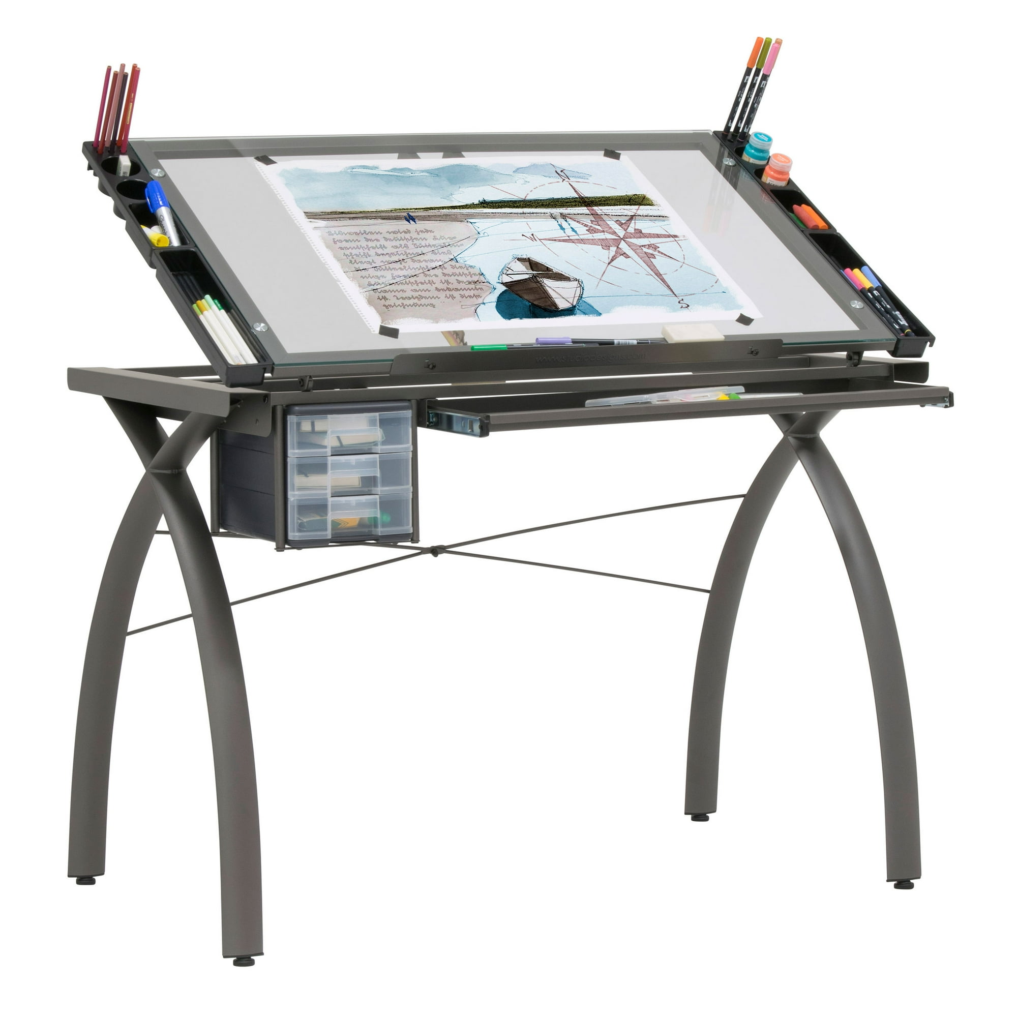 Sd Studio Designs Futura 38013 Metal And Glass Hobby Desk Pewter
