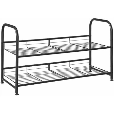 Shoe Rack 2 Tier Shoe Organizer for Closet Holds up to 8 Pairs of Shoes Shoe Rack for Front Door Entrance Metal Shoe Shelf with Adjustable Tilt Angle for Entryway Garage Black