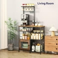 thumbnail image 3 of Bakers Rack with Storage - Coffee Bar Cabinet Organizer with 8 Hooks, Shelves & Cabinet Door, Coffee Station for Kitchen Dining Room, Microwave Stand with Adjustable Feet, Espresso, 3 of 7