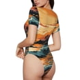 thumbnail image 2 of Pofeuu Serene Ocean Sunset Print Short Sleeve Body Suits Women Round Neck Bodysuits for Women Onesie Adult Set Body Suit-Small, 2 of 7
