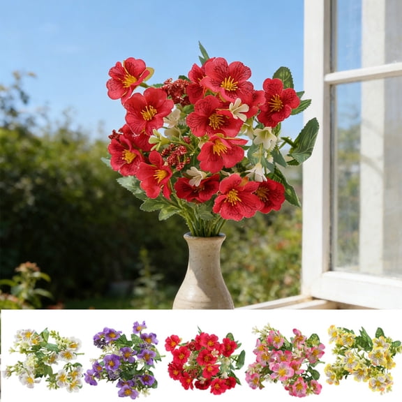 CuiLiyq Artificial Silk Flowers, Red Faux Bouquet Florals Arrangements Decor for Farmhouse Home Boho Wedding Table Centerpiece, Fake Plastic Flower Bulk for Vase Decoration (Red)