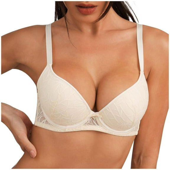 Bigersell Plus Size T-Shirt Bras for Women Wireless Lace Bralette Padded Push up Bras No Underwire Breathable Comfortable Everyday Bras Beige 26