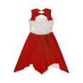 thumbnail image 4 of YiZYiF Kids Girls Praise Lyrical Dance Dress Sleeveless Sequins Asymmetrical Dancewear Choir Performance Dress Red 16, 4 of 5