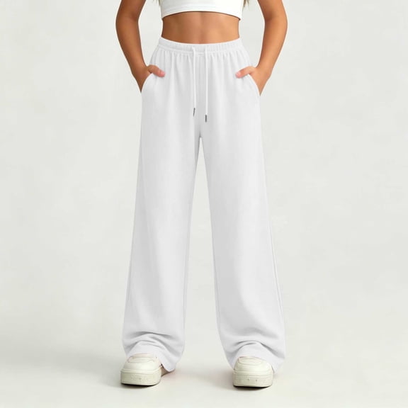 LEKWK Girls Wide Leg Sweatpants Teen Baggy High Elastic Waisted Lounge Track Pants Drawstring Loose Casual Athletic Trousers Running Gym Activewear 5-14Y