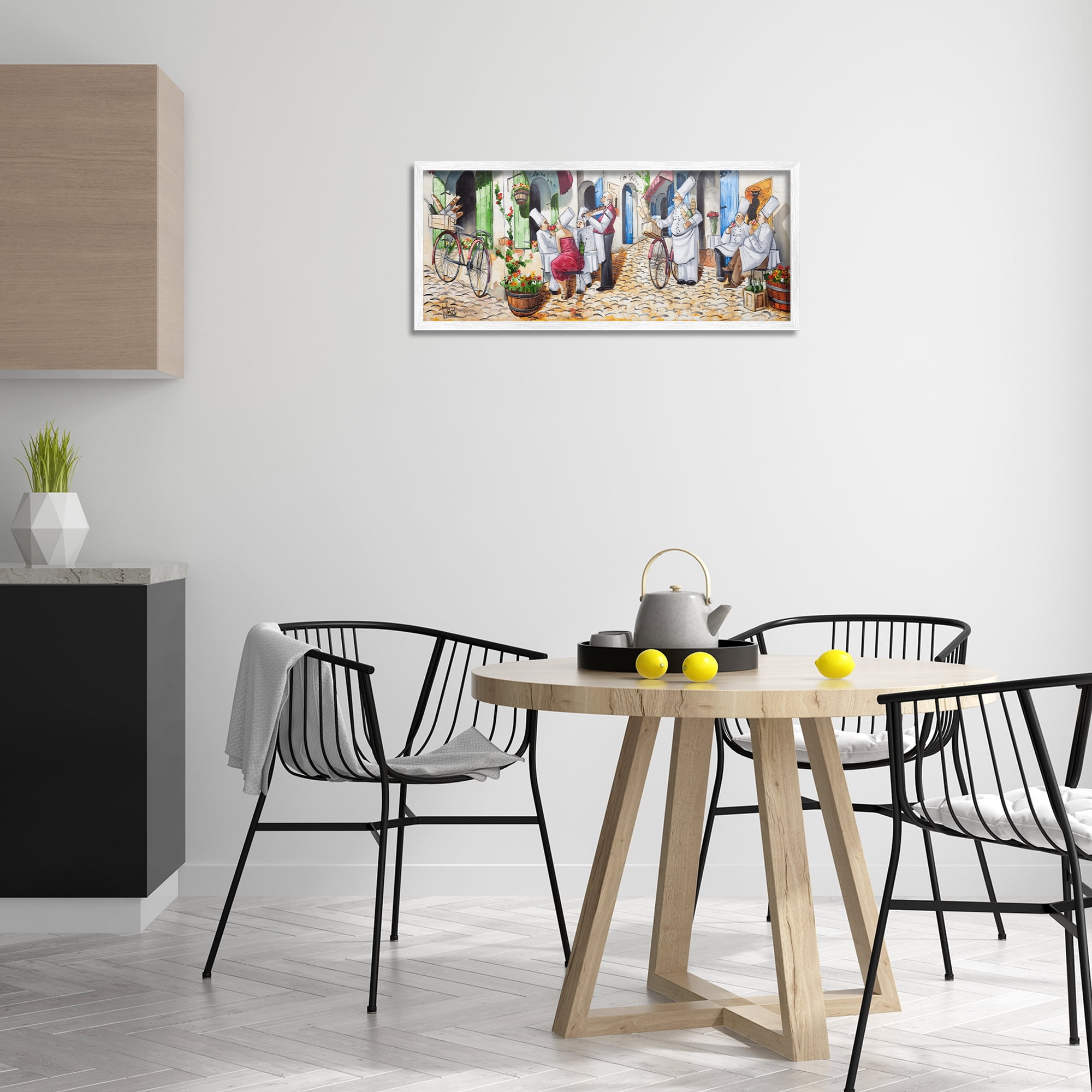 Stupell Industries Town Café Chefs Scenery Painting White Framed Art Print Wall Art, 30 x 13