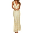 thumbnail image 1 of Vestido largo Realtix elegante de encaje floral con cuello en V sin espalda, 1 of 6