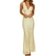 thumbnail image 1 of Vestido largo Realtix Elegante de encaje floral con cuello en V sin espalda, amarillo, 1 of 6