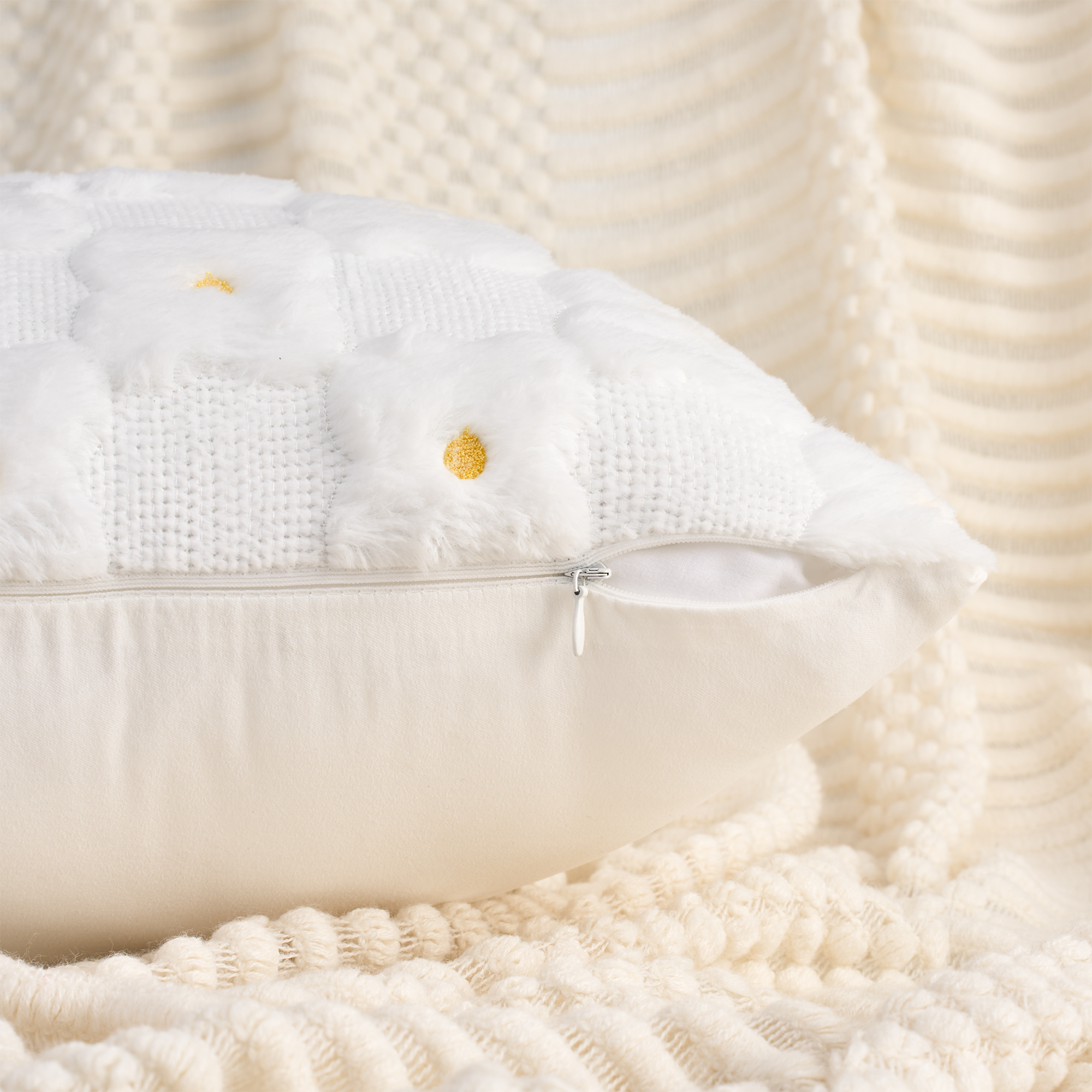 Unique Bargains Cute Daisy Embroidery Pillow Covers Pack of 2 White 20" x 20"
