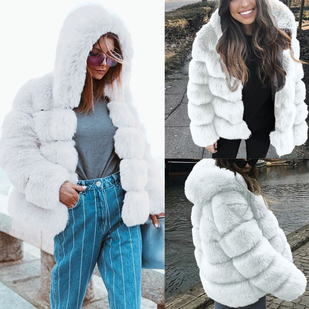 Mnycxen Women Faux Mink Winter Hooded Faux Fur Jacket Warm Thick Outerwear Jacket - image 2 of 6