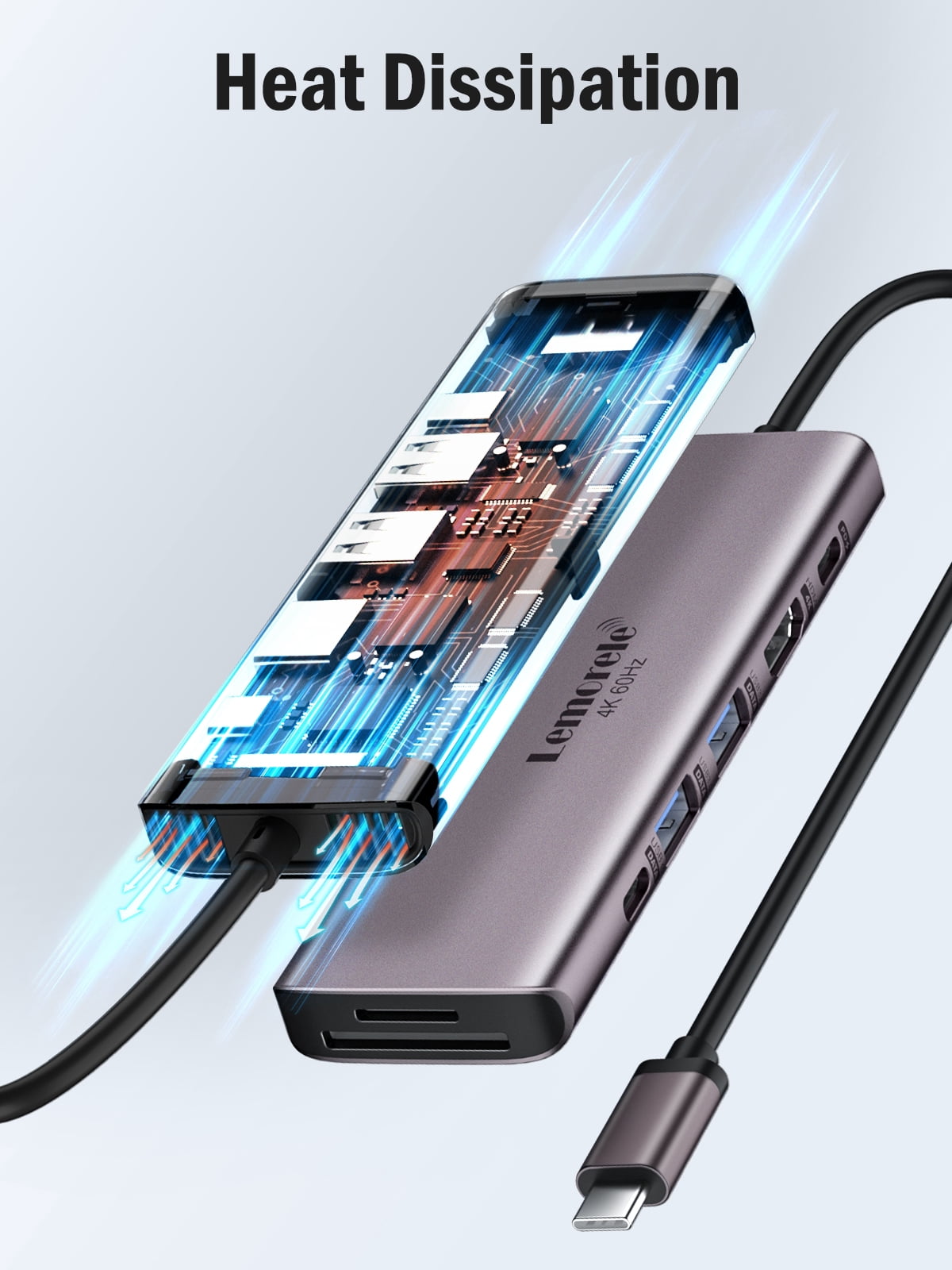 Lemorele 7-in-1 USB-C Docking Station with 4k HDMI, 100w PD Fast Charging, SD/TF Card Slot, USB 3.0 5Gpbs, Type-C 3.0, USB C Dongle for Hp/Lenovo/Asus/Dell