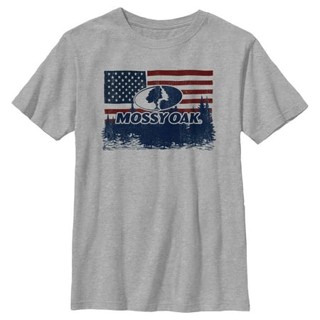 Boy s Mossy Oak American Flag Landscape Logo Graphic Tee Athletic Heather X Large