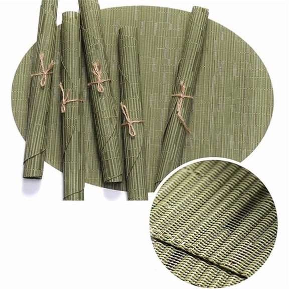 Placemats,Red-A Imitation Bamboo Oval Woven Vinyl Heat Resistant Placemats Washable Table Mats for Kitchen Table Set of 6,Green
