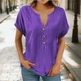 thumbnail image 2 of Breathable Cotton Blend Shirt Dress Office-To-Weekend Loose Fit Tunic with Roll-Up Sleeves, Capsule Wardrobe Staple for Spring Summer Layering, Purple Womens Short Sleeve Tops V Neck Casual Loose, 2 of 5