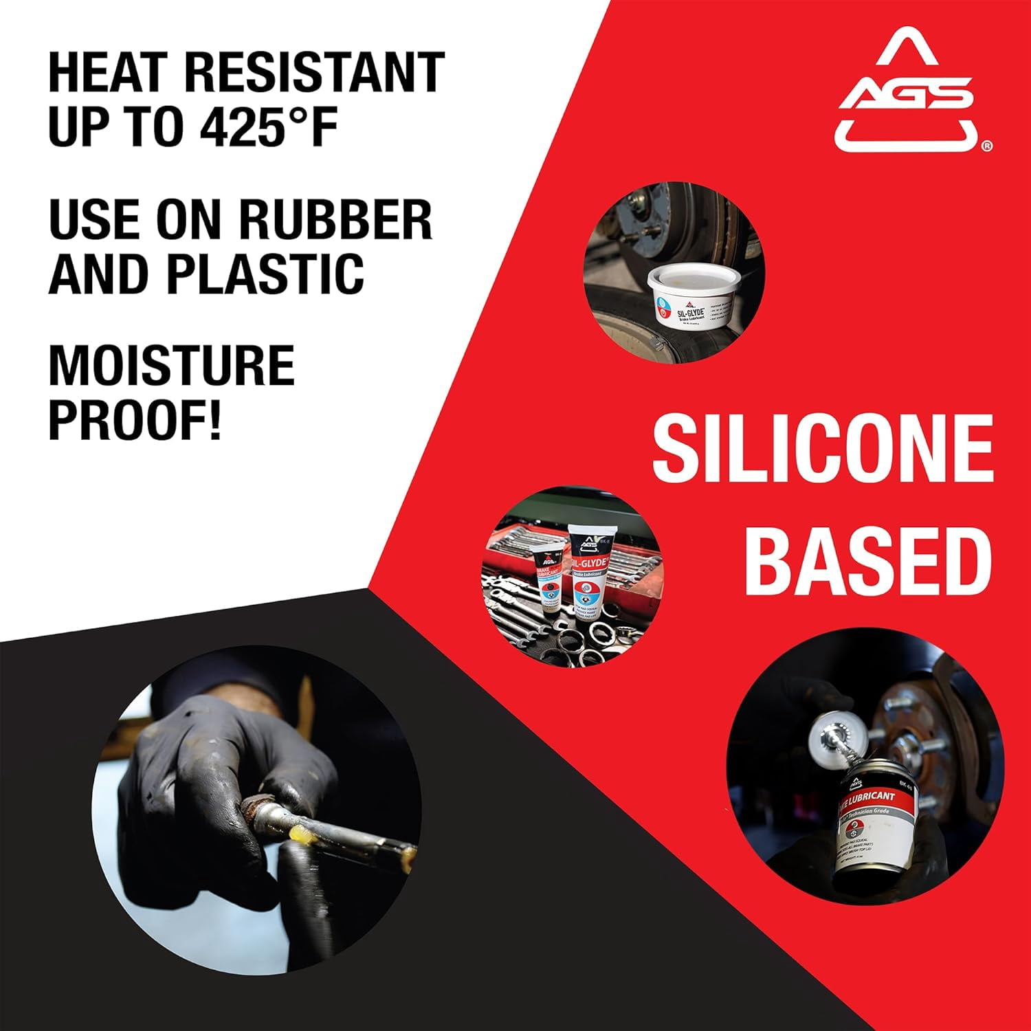 AGS Sil-Glyde Silicone Brake Lubricant - 0.5 oz High-Temperature Rubber-Safe