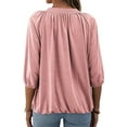 thumbnail image 3 of Women Casual 3/4 Sleeve Solid Color Loose T-shirt Crew Neck Tops, 3 of 4