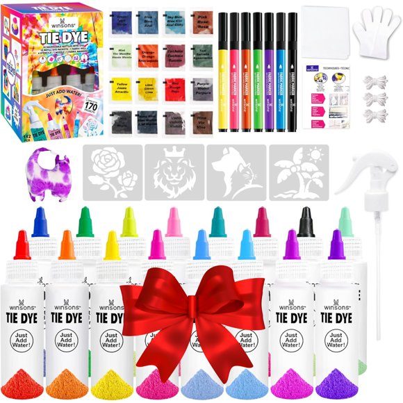 Kit de tie-dye WINSONS de 16 colores con marcadores para tela y plantillas