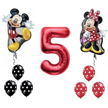 Red Number 5 Mickey and Minnie Mouse Full Body Birthday Supershape Balloon Set