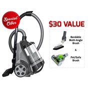 Ovente Cyclonic Bagless Canister Vacuum with Hepa Filter, Multi-Angle Brush and Sofa/Pet Brush, Black (ST2620B)